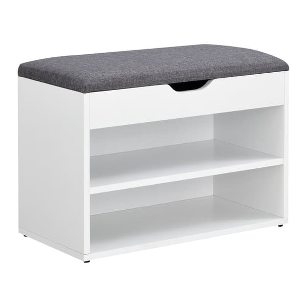 [en.casa] Bänk med skoförvaring Gentofte-skobänk med dyna-46x60x30cm-spånskiva-textil-vit-grå-plats för 4 par skor