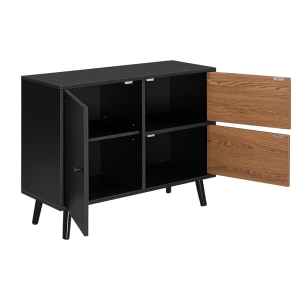 [en.casa] Sidobord Gislaved-med 3 dörrar-62,5x80x30cm-trä-melaminbelagd spånskiva-svart-mörk träfärg-4 fack-3 dörrar-max.20kg