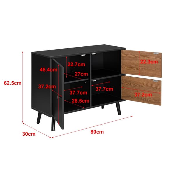 [en.casa] Sidobord Gislaved-med 3 dörrar-62,5x80x30cm-trä-melaminbelagd spånskiva-svart-mörk träfärg-4 fack-3 dörrar-max.20kg
