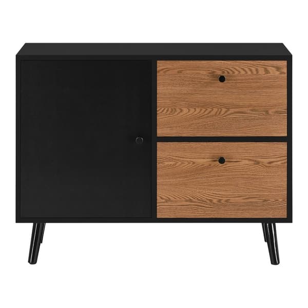 [en.casa] Sidobord Gislaved-med 3 dörrar-62,5x80x30cm-trä-melaminbelagd spånskiva-svart-mörk träfärg-4 fack-3 dörrar-max.20kg