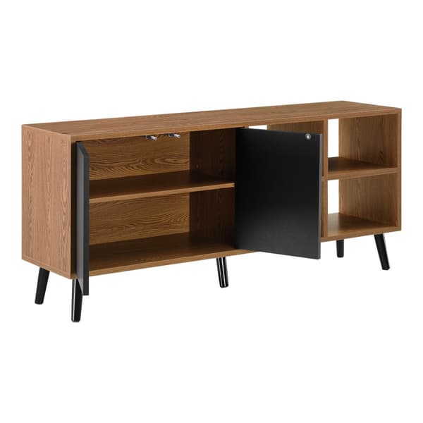 [en.casa] Sidobord Gnesta-53x120x30cm-trä-melaminbelagd spånskiva-svart-mörk träfärg-2 dörrar med tryck-och-öppna-funktionen-6 fack