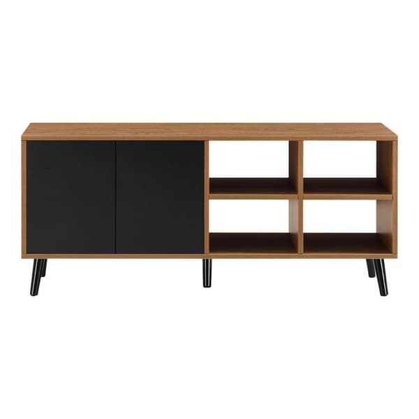 [en.casa] Sidobord Gnesta-53x120x30cm-trä-melaminbelagd spånskiva-svart-mörk träfärg-2 dörrar med tryck-och-öppna-funktionen-6 fack