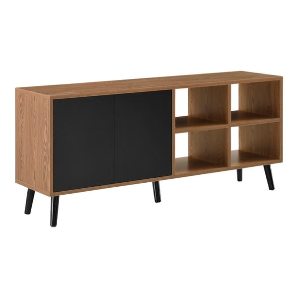 [en.casa] Sidobord Gnesta-53x120x30cm-trä-melaminbelagd spånskiva-svart-mörk träfärg-2 dörrar med tryck-och-öppna-funktionen-6 fack