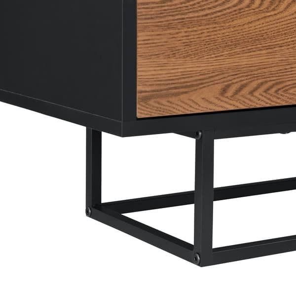 [en.casa] Sidobord Boxholm-55x120x30cm-metall-melaminbelagd spånskiva-svart-mörk träfärg-3 dörrar med tryck-och-öppna-funktionen