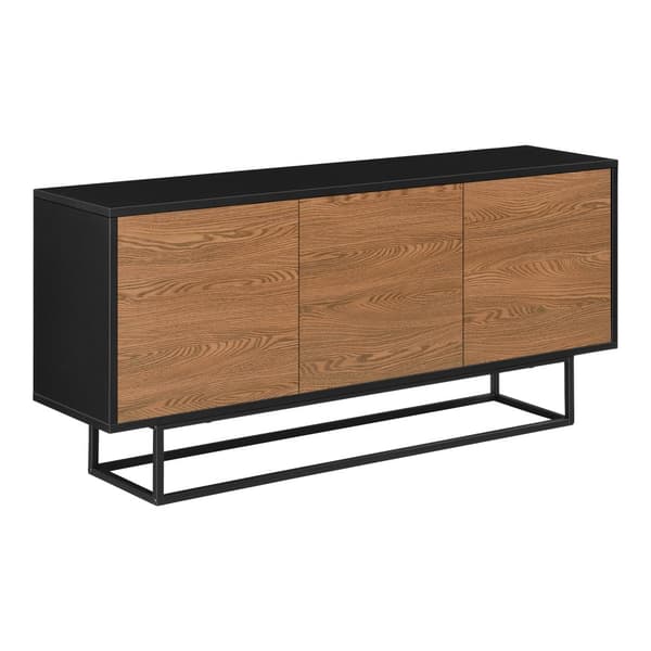 [en.casa] Sidobord Boxholm-55x120x30cm-metall-melaminbelagd spånskiva-svart-mörk träfärg-3 dörrar med tryck-och-öppna-funktionen