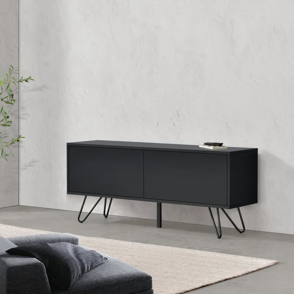 [en.casa] Sidobord Bollebygd-46,5x110x30cm-metall-melaminbelagd spånskiva-svart-2 dörrar med tryck-och-öppna-funktionen