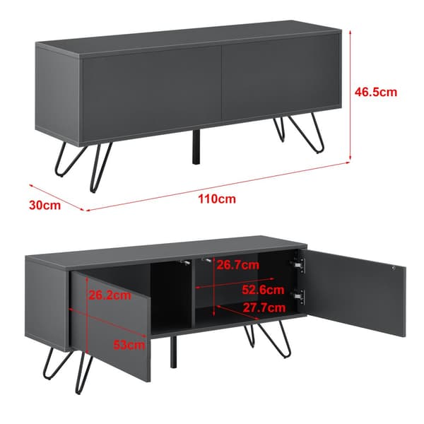[en.casa] Sidobord Bollebygd-46,5x110x30cm-metall-melaminbelagd spånskiva-mörkgrå-svart-2 dörrar med tryck-och-öppna-funktionen