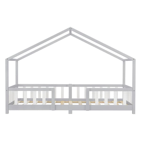 Hussäng Treviolo med sängskydd 200x90cm furu vitlackad ljusgrå [en.casa]