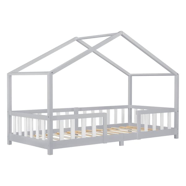 Hussäng Treviolo med sängskydd 200x90cm furu vitlackad ljusgrå [en.casa]
