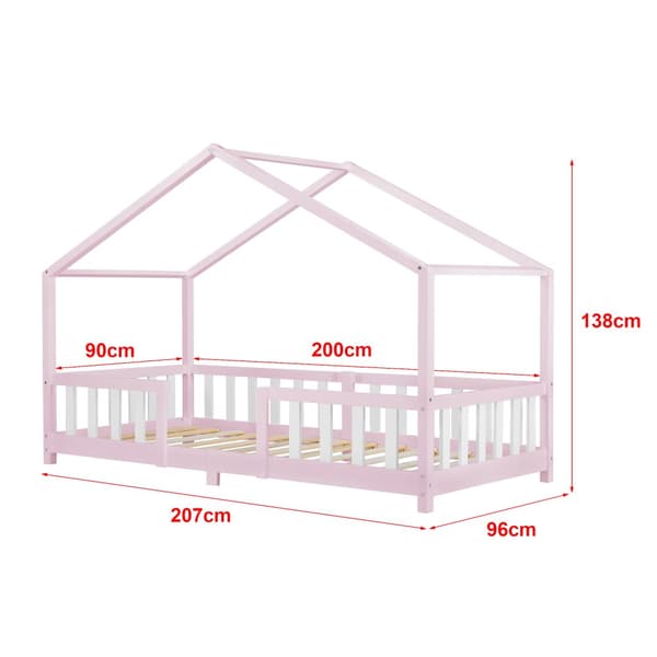 Hussäng Treviolo med sängskydd 200x90cm furu vitlackad rosa [en.casa]
