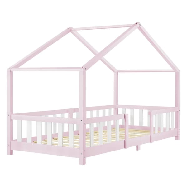 Hussäng Treviolo med sängskydd 200x90cm furu vitlackad rosa [en.casa]