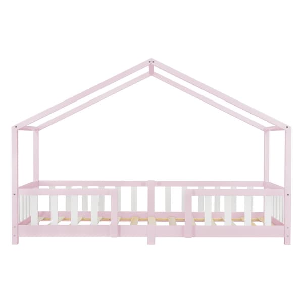 Hussäng Treviolo med sängskydd 200x90cm furu vitlackad rosa [en.casa]