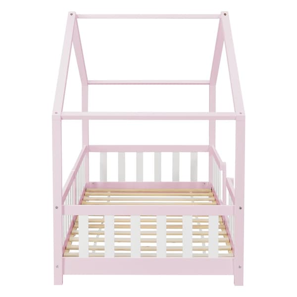 Hussäng Treviolo med sängskydd 200x90cm furu vitlackad rosa [en.casa]