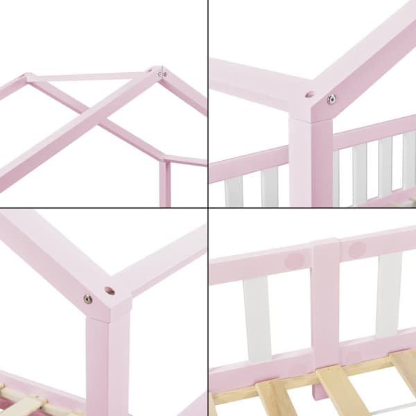 Hussäng Treviolo med sängskydd 200x90cm furu vitlackad rosa [en.casa]
