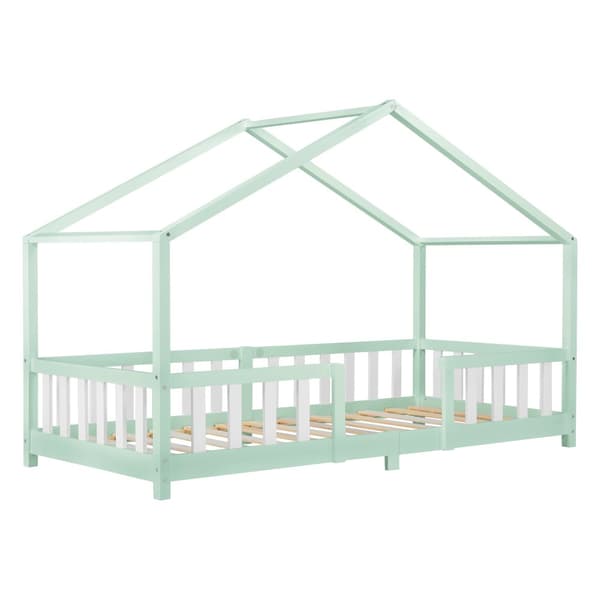 Hussäng Treviolo med sängskydd 200x90cm furu mintfärg [en.casa]