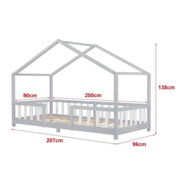 Hussäng Treviolo inkl. madrass 200x90 cm furu vit ljusgrå [en.casa]