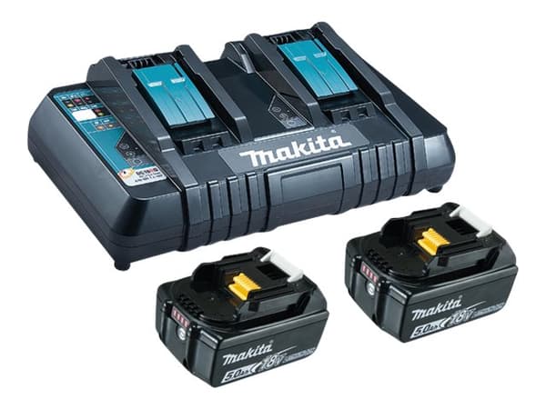 Makita - Batteriladdare + batteri 2 x - Li-Ion - 5 Ah - 2 x batterier laddas
