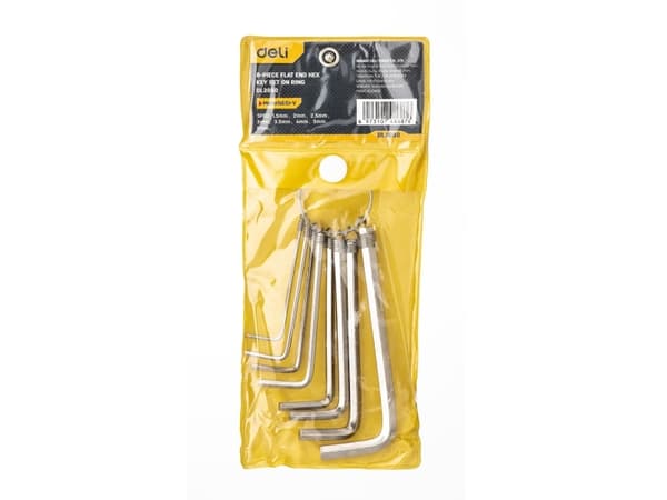 Deli Tools EDL3080, L-formet hex-nøkkelsett, Metrisk, 8 stykker, Kromvanadiumstål, 1.5,2,2.5,3,3.5,4,5,6 mm, Kromfarget
