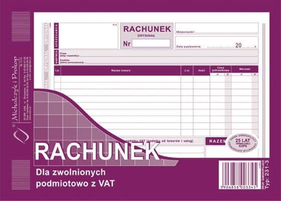 Michalczyk og Prokop D Rach. A5 2 Faktura for momsfrie personer (231-3 SKJEMA)