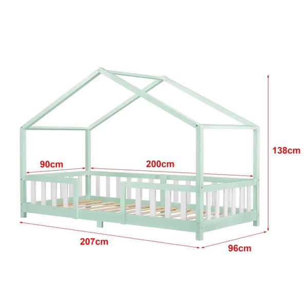 Hussäng Treviolo inkl. madrass 200x90 cm furu vit mint [en.casa]