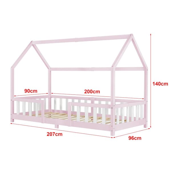 Juniorsäng Sisimiut hussäng 200x90cm furu rosa med sängskydd [en.casa]