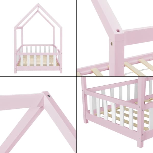 Juniorsäng Sisimiut hussäng 200x90cm furu rosa med sängskydd [en.casa]