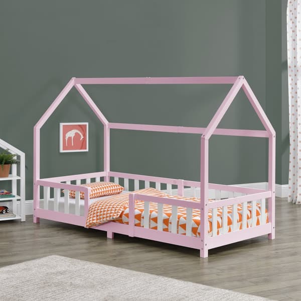 Juniorsäng Sisimiut hussäng 200x90cm furu rosa med sängskydd [en.casa]