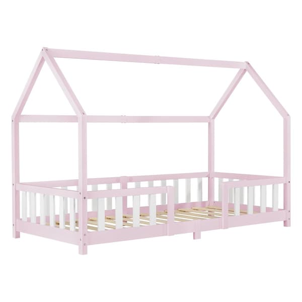 Juniorsäng Sisimiut hussäng 200x90cm furu rosa med sängskydd [en.casa]