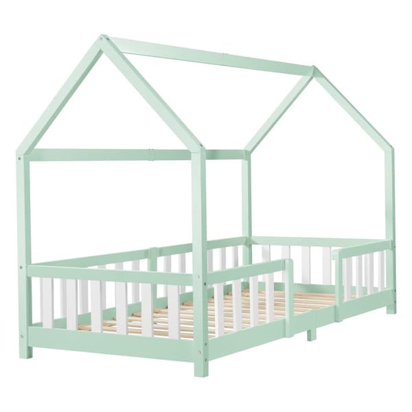 Juniorsäng Sisimiut hussäng 200x90cm furu mintfärgad med sängskydd [en.casa]