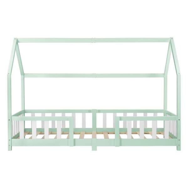 Juniorsäng Sisimiut hussäng 200x90cm furu mintfärgad med sängskydd [en.casa]