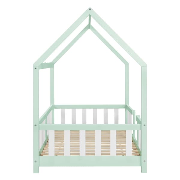Juniorsäng Sisimiut hussäng 200x90cm furu mintfärgad med sängskydd [en.casa]