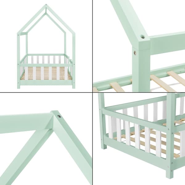 Juniorsäng Sisimiut hussäng 200x90cm furu mintfärgad med sängskydd [en.casa]