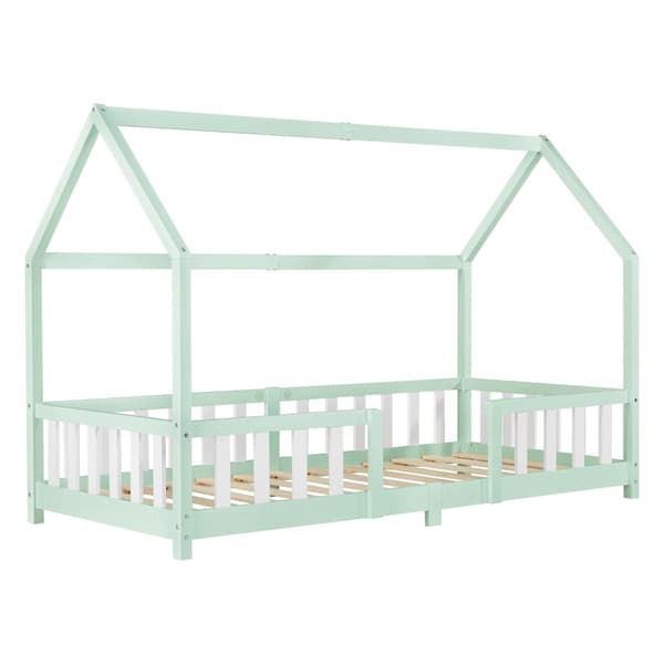 Juniorsäng Sisimiut hussäng 200x90cm furu mintfärgad med sängskydd [en.casa]