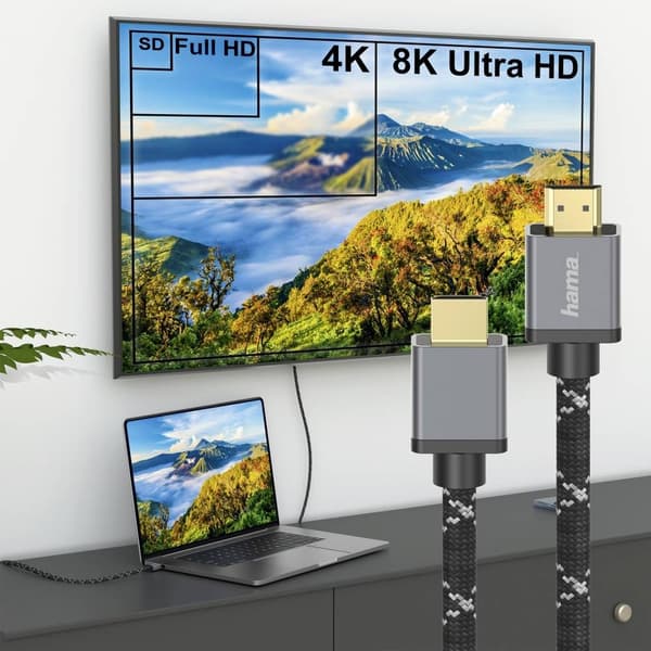 Hama HDMI Anslutningskabel HDMI-A-kontakt, HDMI-A-kontakt 2.00 m Grå, Svart 00200504 8K UHD HDMI-kabel