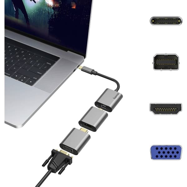 Hama 00200306 USB-C® / Mini-DisplayPort / HDMI / VGA Adapter [1x USB-C® hane - 1x Mini-DisplayPort hona, HDMI hona, VGA Grå