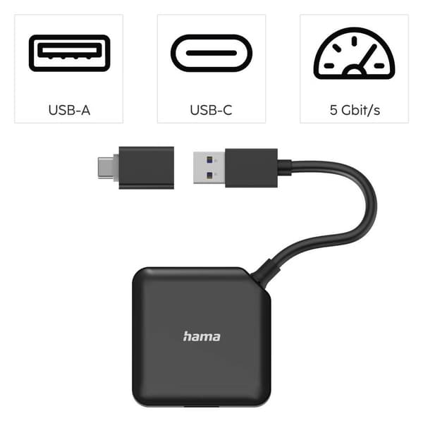 Hama 4 Port USB 3.0-hubb Svart