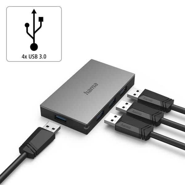 Hama 4 Port USB 3.0-hubb Grå