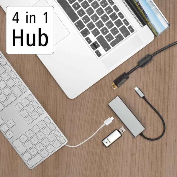 Hama 4 Port USB-C® (USB 3.1) Multiport Hubb Grå