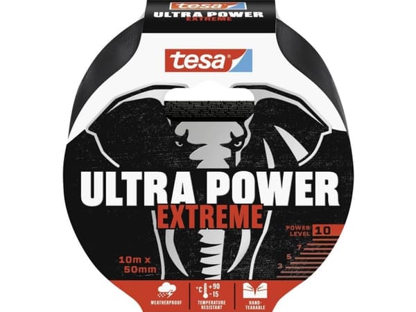 TESA Ultra Power Extreme, Musta, Korjaus, PET-karva, Kumi, Metalli, PVC-muovi, Karkea, Tasainen, 10 m