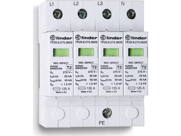 Ylijännitesuoja C tyyppi 2 20kA 1,2/1,5kV 230V AC, 4x varistori (L-N/N-PE) 7P.25.8.275.0020
