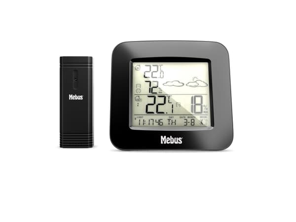 Mebus 40715 Funk-Wetterstation, Musta, Kosteusmittari sisäkäyttöön, Lämpömittari sisäkäyttöön, Kosteusmittari ulkokäyttöön,..., Kosteusmittari, Lämpö