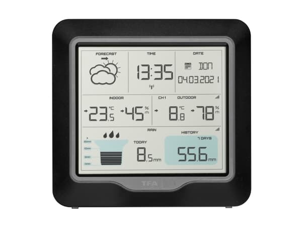 TFA-Dostmann 35.1160.01, Elektronisk väderstation, Inomhus / utomhus, Digital, Svart, Plast, Vägg