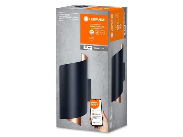 LEDVANCE SMART+ Orbis Wall, Smartvegglampe, Wi-Fi, Sort, LED, Aluminium, Polykarbonat (PC), Ikke-utskiftbare pærer