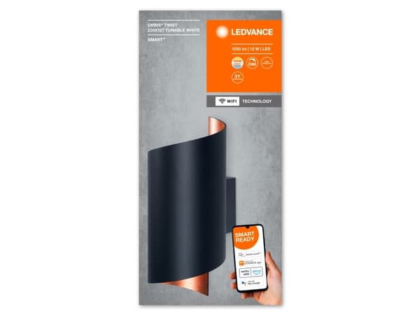 LEDVANCE SMART+ Orbis Wall, Smartvegglampe, Wi-Fi, Sort, LED, Aluminium, Polykarbonat (PC), Ikke-utskiftbare pærer