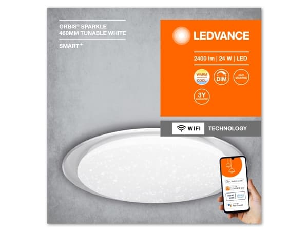 LEDVANCE SMART+ Orbis Sparkle, Smarttaklampe, Wi-Fi, Hvit, LED, Polykarbonat (PC), Stål, Ikke-utskiftbare pærer