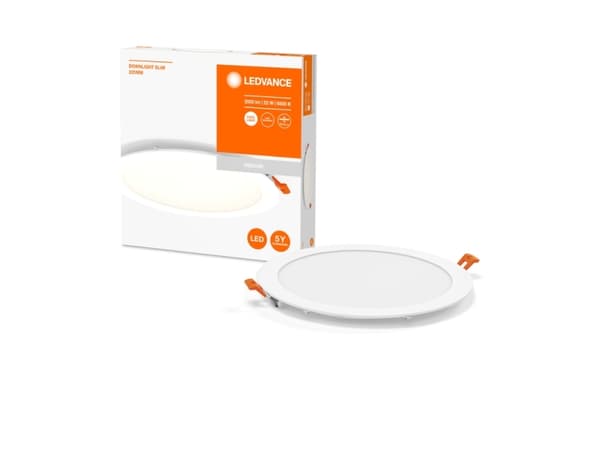LEDVANCE Downlight Slim, Innsunket spotlight, 22 W, 6500 K, 2000 lm, 220 - 240 V, Oransje, Hvit