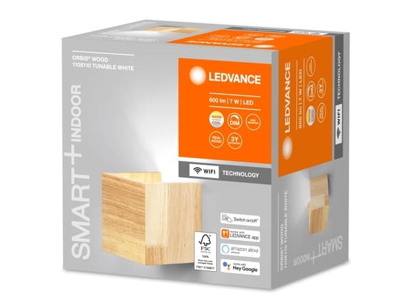 LEDVANCE SMART+ Orbis Wall, Smartvegglampe, Wi-Fi, Tre, LED, Polykarbonat (PC), Tre, Ikke-utskiftbare pærer