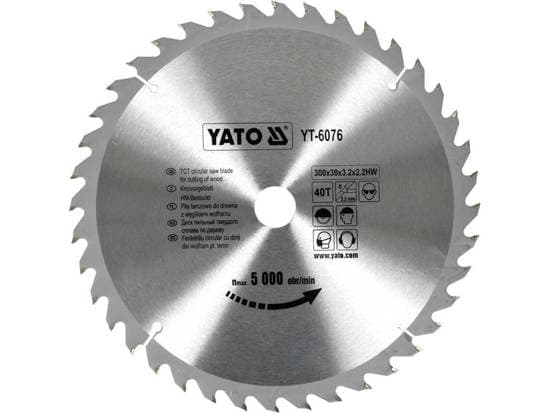 Yato YT-6076, Plast, Trä, 30 cm, 3 cm, Tungsten Carbide Tipped (TCT), 2,2 mm, 5000 RPM