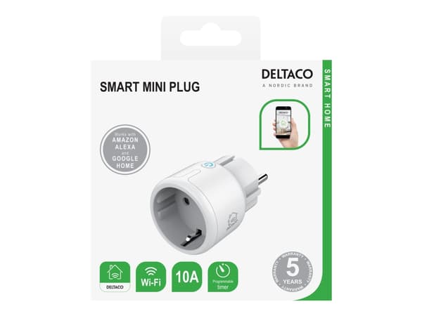 DELTACO SMART HOME LED-merkkivalo, WiFi 2.4GHz, energiaseuranta, 1xCEE 7/3, 15A, ajastin, valkoinen / SH-P01M