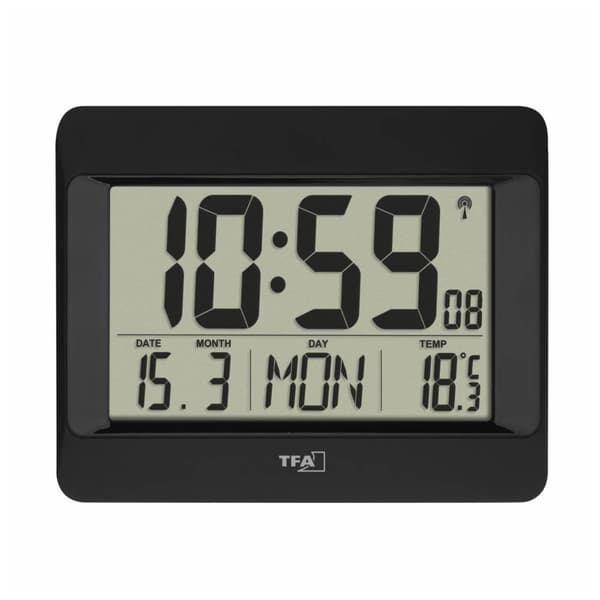 TFA Dostmann 60.4519.01 DCF Väggklocka 215 mm x 26 mm x 160 mm Svart Stor display